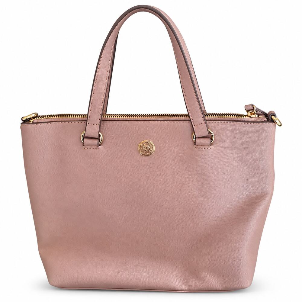 Anne Klein Blush Pink Tote Handbag Gold Hardware Logo Zip Top NWT